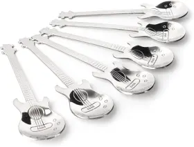 Mc14722f Branded01 6 Pack Silver Guitar Dessert Spoons Stainless Steel Espresso Coffee Teaspoons