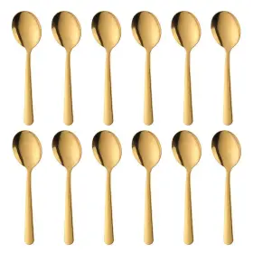 Buy&use 355156955289 Bouillon Round Spoon 12 Pieces Stainless Steel Soup Spoons 5.9-inch Gold Colo