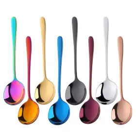 Buyer Star 392145796515 8-pieces Metal Round Soup Spoon 7.4-inch Korean Dinner Stainless Ste