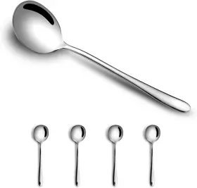 Buyer Star 445020069010 4-piece Round Stainless Steel Bouillon Spoons Soup Large
