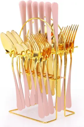 Xdqs2 Caliamary 24 Pieces Flatware Set Stainless Steel Cutlery With Silverware Pink