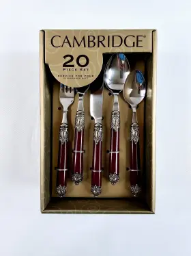 Cambridge 719978818844 Flatware 20 Pc Set Service For 4 Neapolitan Cranberry Contemporary New