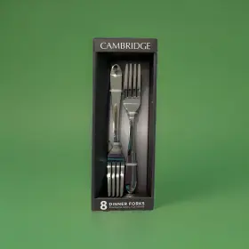 Cambridge 719978835421 Apex Mirror Set Of 8 Dinner Forks Satin Stainless Steel Flatware Inch