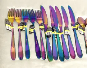 Cambridge 719978837104 Titanium Flatware Set Stainless 16 Pc Byram Dinner Fork Knife New #2