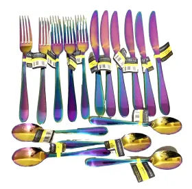Cambridge 719978837104 Titanium Flatware Set Stainless 16 Pc Byram Dinner Fork Knife New