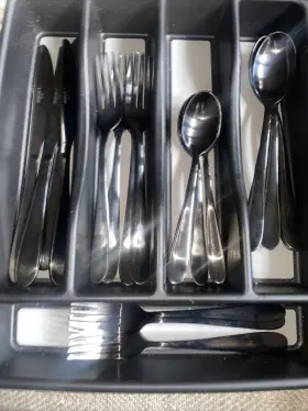 Cambridge 719978975073 20 Pc Service For 4 Stainless Steel Flatware Set Black Satin Bb With Tray