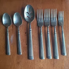 Cbs124 Cambridge Stainless Flatware Ribbed Heavy Dinner Forks Spoons Lot #2