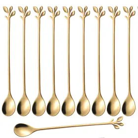 Camdea 751717095024 10 Pcs Long Handle Teaspoons Gold Stainless Steel Stirring Coffee Spoons Mi