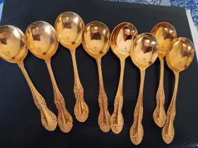 Cao1g Capco Gold Electroplate Set Of 8 Oval Soup Spoons