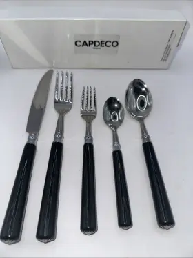 Capdeco 700922742800 Comet Black Wood 5 Piece Silverware Place Setting France Retired Nib