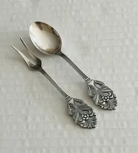 C5n1 Carlen Sweden Epns Silverplate Spoon And Fork Set Small Floral Pierced