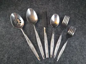 Cascas1 Carlton Vintage Stainless Solid And Slotted Serving Spoons Misc Flatware 6 Piece