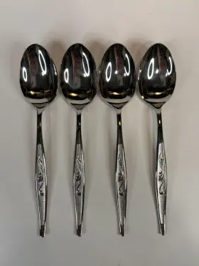 Cas1 Carlton Stainless 4 Pieces Flatware Japan 3 Oval Soup Sppons 1 Teaspoon Scrolls