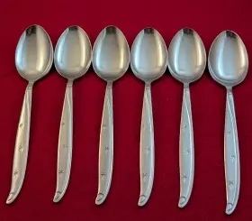 Ccs5 Castle Lot Of 6 Vtg Court Stars &vines Starburst Stainless Oval Soup Spoons