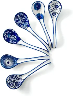 Cerkik 764126943725 Ceramic Asian Soup Spoon - 6.3 Inch Chinese Spoons Japanese Ramen Fo