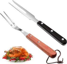Chengu 445043739716 2 Pieces Meat Fork Stainless Steel Carving With Wood Handle Cooking B