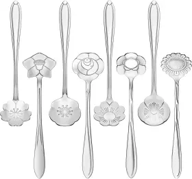 8541930307 Chengu 8 Pieces Flower Coffee Tea Spoons Stainless Steel Sugar Silver