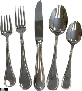 1449-022 Christofle Perles 2 Stainless Steel 5 Pc Setting New