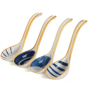 Chwaika 659446709437 Soup Spoon Set Of 4 Japanese And Korean Curved Handle Ceramic Ramen Spoo #2