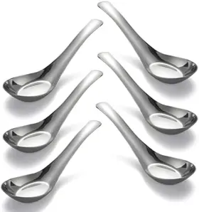 Chwaika 711181432855 Soup Spoons Stainless Steel Dinner Set Of 6 Chinese Spoon Mirror Pol #2