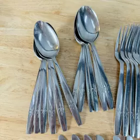 Cif-10 Ci Cif10 Fleur De Lis 37 Pcs Spoon Fork Knife Stainless Steel Flatware Vintage #3