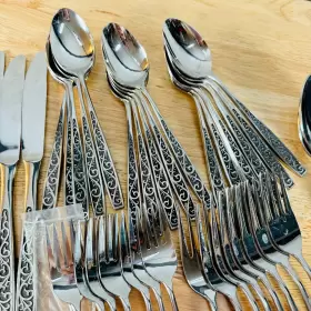 Cif-12 Ci Cif12 50 Pc Set Teaspoon Knife Salad Dinner Fork Stainless Steel Flatware Vtg #3