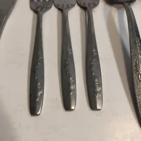 Cif23 Ci Japan Vintage Stainless Flatware Floral Handle Lot 7 Pieces #3