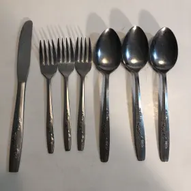 Cif23 Ci Japan Vintage Stainless Flatware Floral Handle Lot 7 Pieces