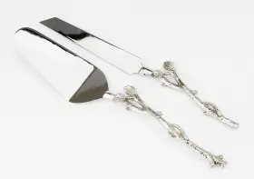 Mis502n Classic Touch Inc. 740102244062 Hammered Stainless Steel Cake Servers