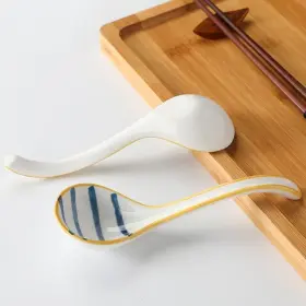 Cloxks 773036326030 6.4ftft Asian Ceramic Soup Spoons Set Of 4 With Long Curved Handle Chinese #3