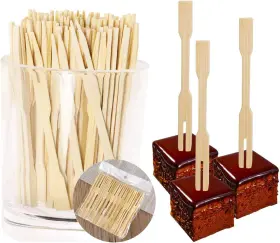 Comicfs 313021170127 300 Pcs Bamboo Forks 3.5 Inch Wooden Appetizer Cocktail Fru