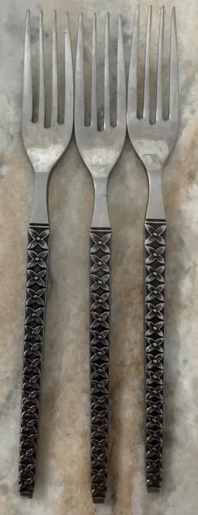 Css15 Continental Stainless By Silver Floral Textured Mcm Japan 3pc Dinner Fork