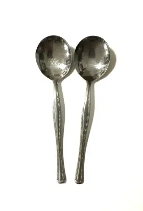 Css17 Continental Silver Stainless Soup Spoons Laurel Edge 7 Inch Lot Of 2
