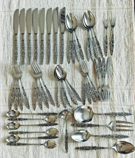 Css35 Continental Mid-century Scroll Stainless Silverware Flatware Lot 50 Pc Mcm