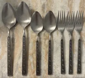 Css36 Continental Stainless By Silver Textured Flowers Mcm 7pc Set