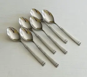 Ckj8 Cooks Stainless Jc Penney 6 Teaspoons Glossy Bands Frosted Handle