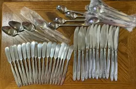 Csm51 Cosmos Products Stainless Spoons Teaspoons Knives Rose And Leaf Some New Lot Of 45