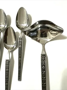 Unf214 Cosmos Products Csm29 Stainless Spoons Fork Gravy Ladle Textured Floral Lot Of 8 #3