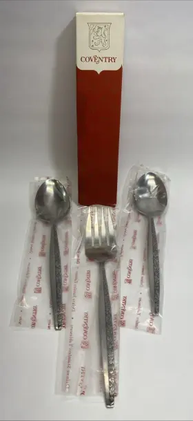Bf-19 Coventry Jh Vintage Stainless Bouquet Set 2 Tablespoons And Meat Fork New In Box