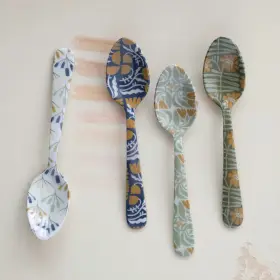 Creative Co-op 191009519591 New Set/4 Enameled Stainless Steel Spoons Floral Patterns Food Safe Unique Find