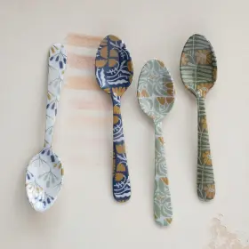 Creative Co-op 191009533795 Enameled Stainless Steel Flowers Multicolor Set Of 4 Styles Spoons Multi #3