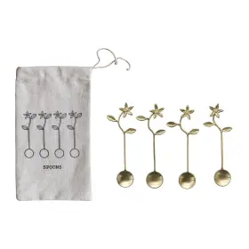 Creative Co-op 191009591641 5.35 Stainless Steel And Brass Spoons For Kitchen With Flower Handles Dra
