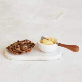 Creative Co-op 191009621416 White Marble Cheese Board Set With Bowl And Knife Medium #2