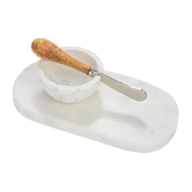 Creative Co-op 191009621416 White Marble Cheese Board Set With Bowl And Knife Medium