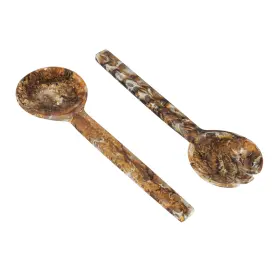 Creative Co-op 191009622345 Brown Resin Salad Servers With Matte Marble Finish Set Of 2 Medium