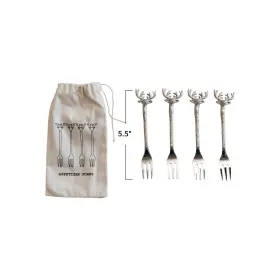 Creative Co-op 191009641728 Reindeer Handle Appetizer Forks Silver Set Of 4 #2
