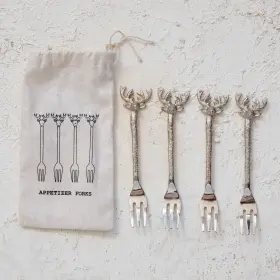 Creative Co-op 191009641728 Reindeer Handle Appetizer Forks Silver Set Of 4 #3
