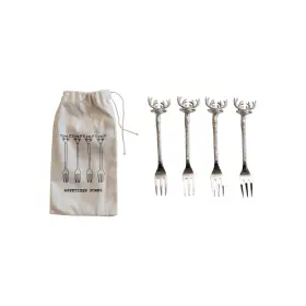 Creative Co-op 191009641728 Reindeer Handle Appetizer Forks Silver Set Of 4