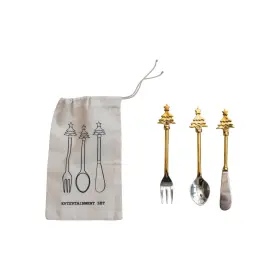 Creative Co-op 191009641759 Christmas Tree Handle Appetizer Utensils Silver Set Of 3