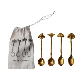 Creative Co-op 191009688426 Gold 4-piece Brass Spoons With Handles 5.25 Inch L